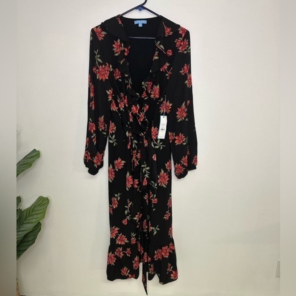 DRAPER JAMES RSVP‎ NWT Long Sleeve Ruffle Midi Wrap Floral Dress